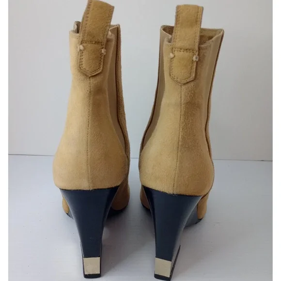 Givenchy Suede Chelsea Ankle Boots Tan Block Heel Resoled No Size Tag Measure 38 - Picture 4 of 15